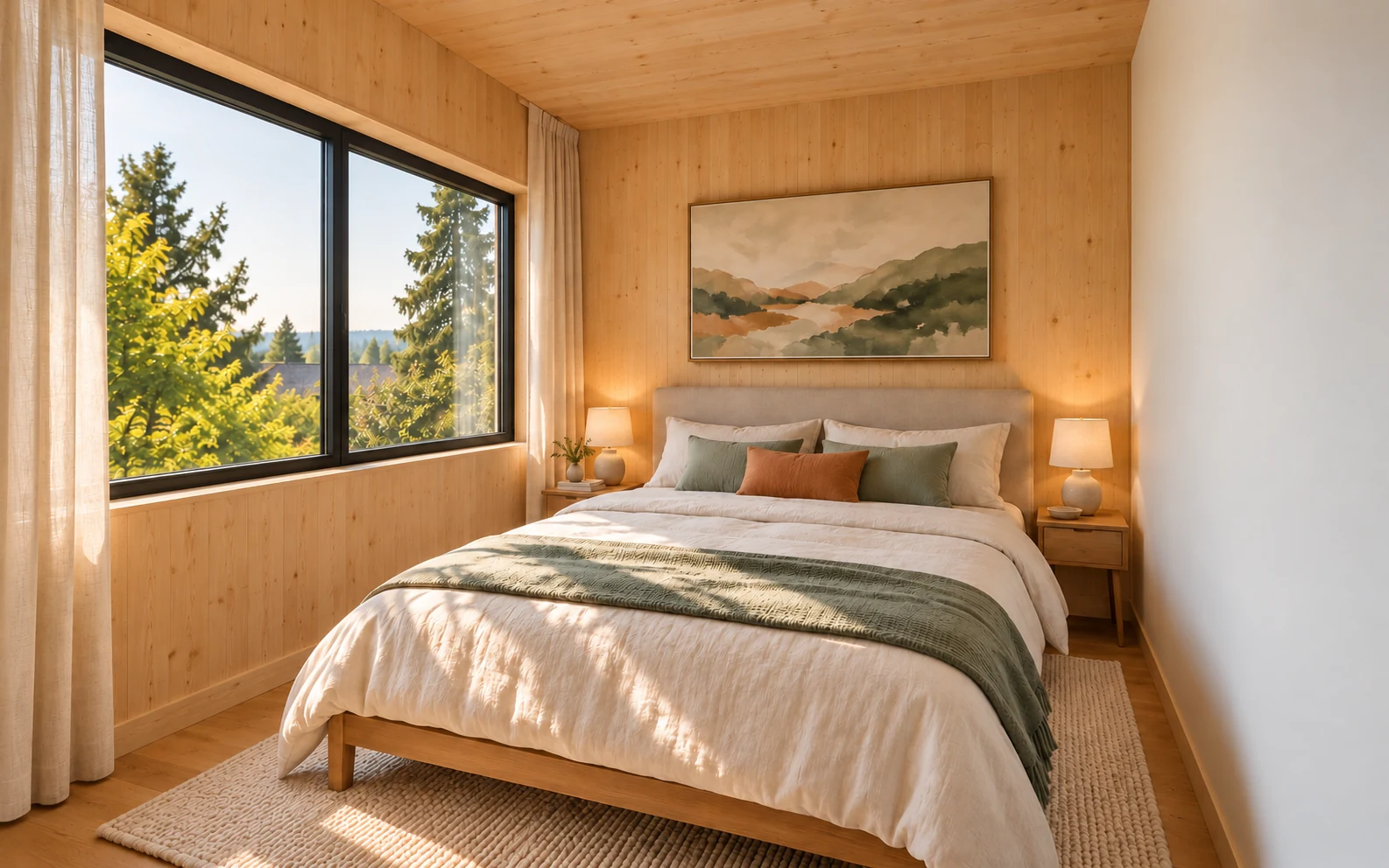 Bedroom interior with natural finishes
